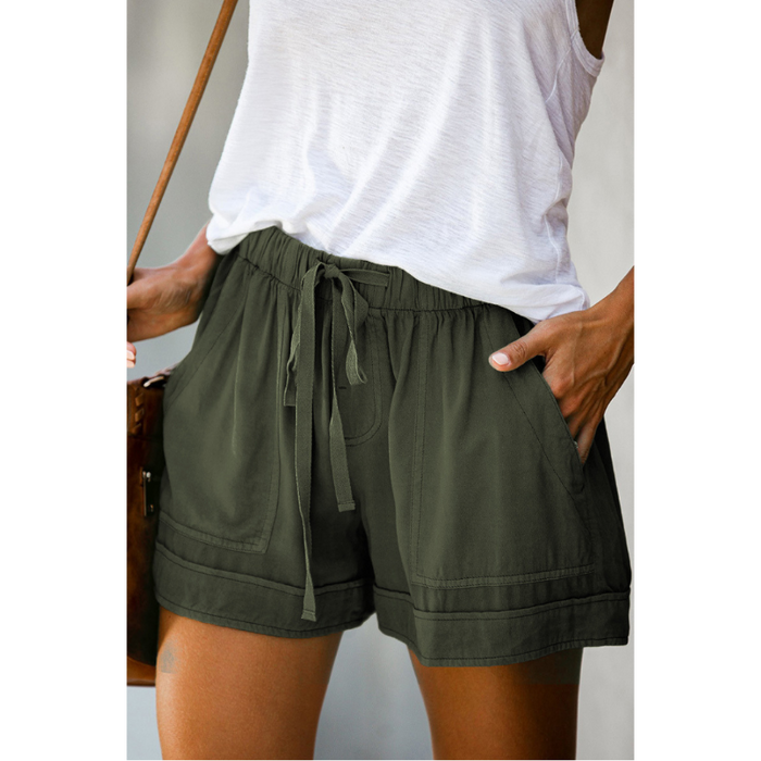 Solid High Waisted Strappy Loose Wide Summer Shorts
