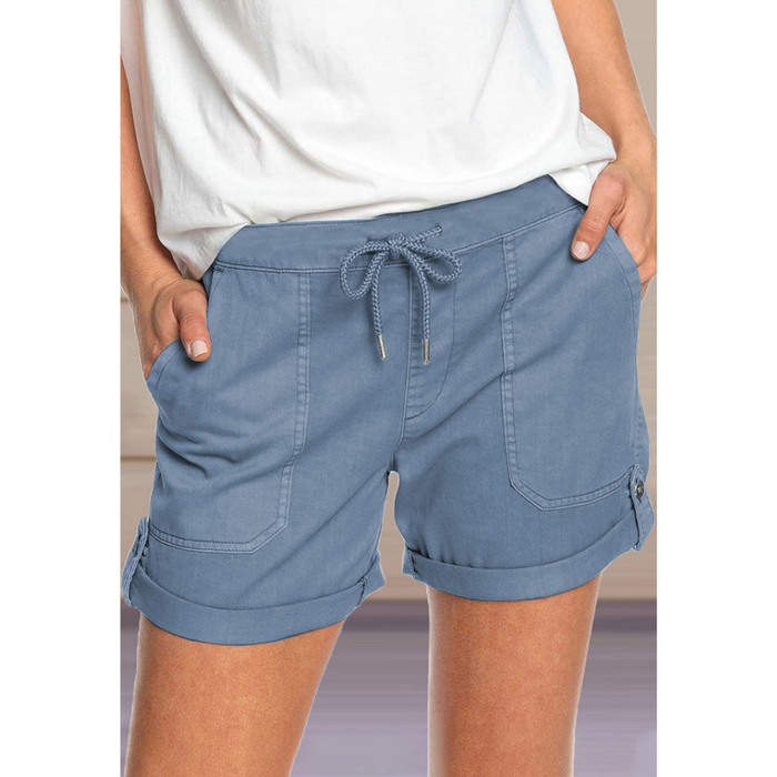 Solid Color Straight Leg Casual Shorts