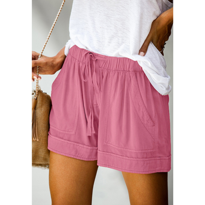 Solid High Waisted Strappy Loose Wide Summer Shorts