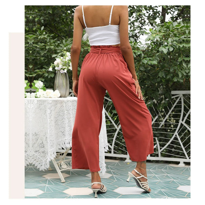 Flared Casual Pants With Floral Bracts