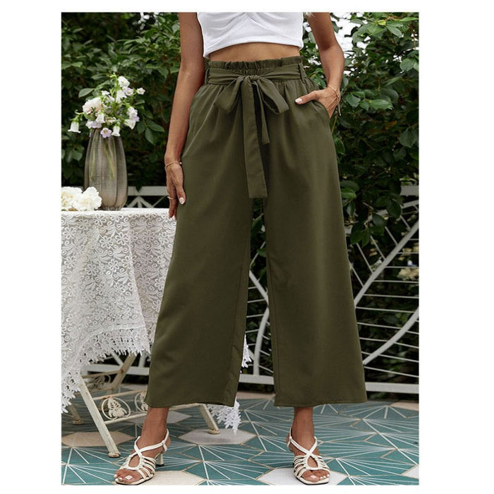 Flared Casual Pants With Floral Bracts