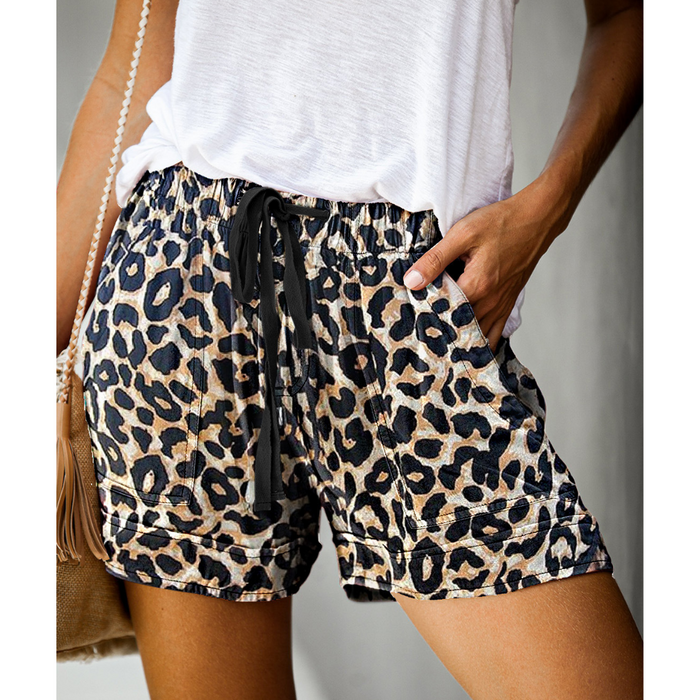 Leopard Printed High Waisted Loose Wide Summer Shorts